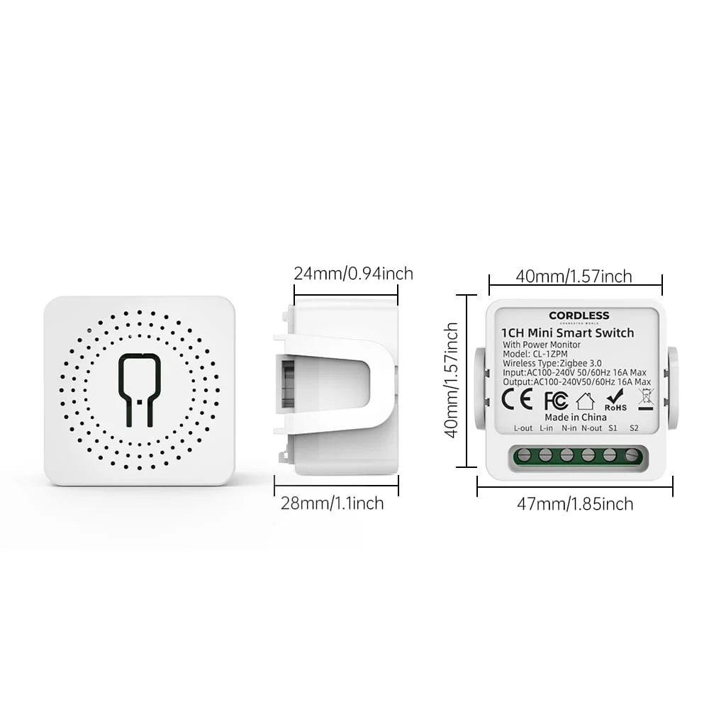 CL-1ZPM Zigbee Mini Smart Switch with Power Monitor – White